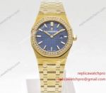 Swiss Clone Audemars Piguet Royal Oak All Gold Diamond Bezel Blue Face Watch